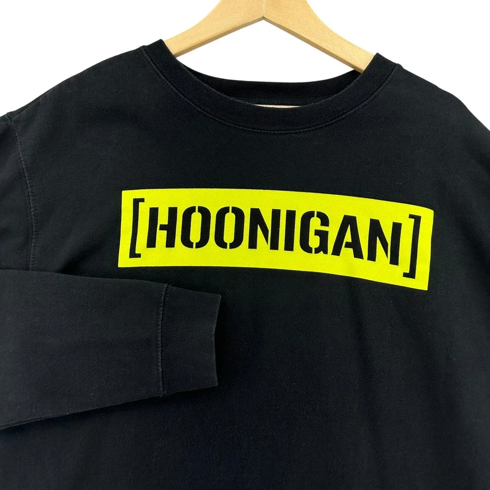Hoonigan Censor Bar Neon Yellow Pullover Black Graphic Sweatshirt‎ Men's M